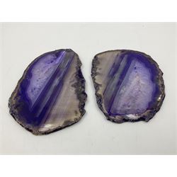 Pair of purple agate slices, polished with rough edges, H9cm, L11cm