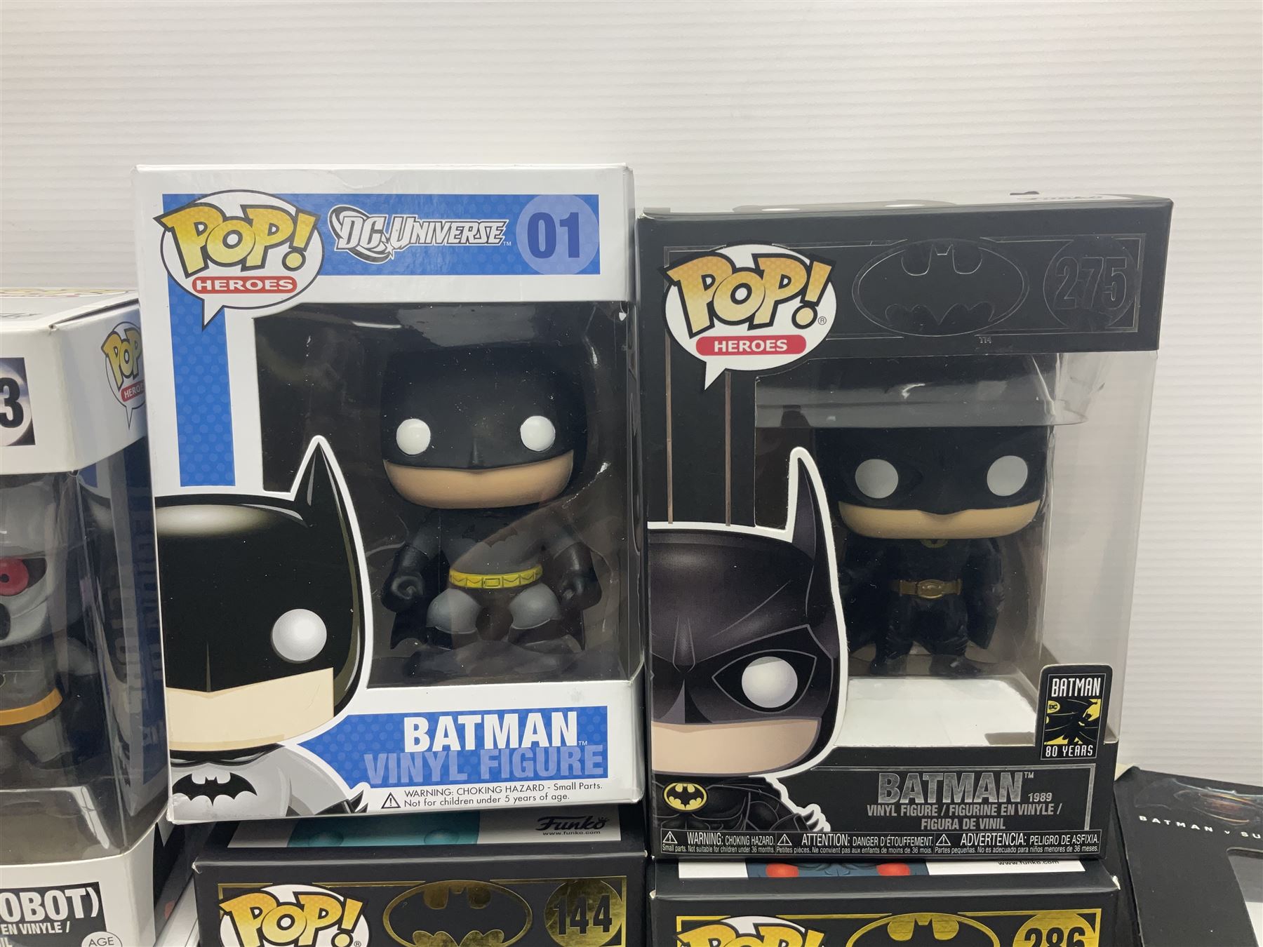 Thirteen Funko! Pop figurines of predominately Batman interest, to include 2016 ‘Batman Classic TV Series Batmobile’ and 2019 teal coloured ‘Batman’ Summer Convention exclusives, most in original boxes, with three similar boxed figures (16)