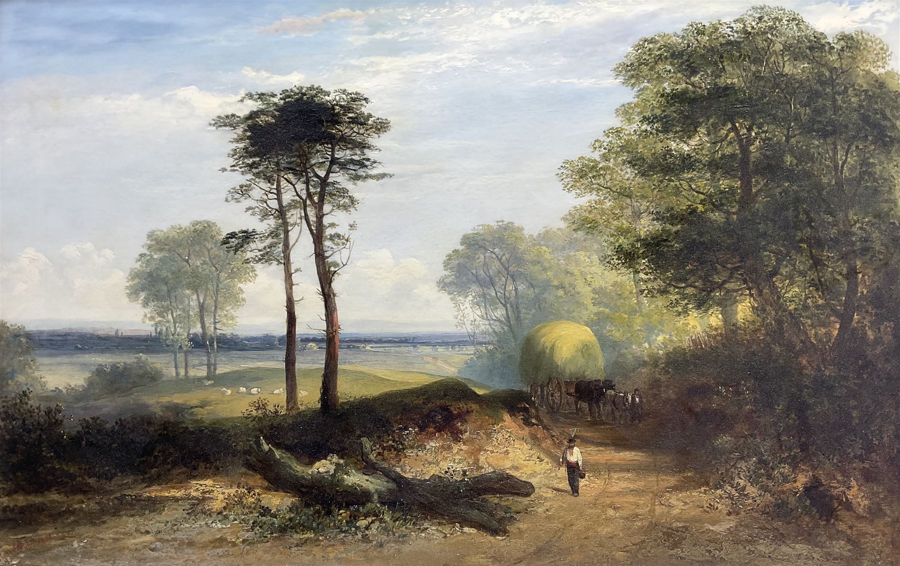 Aaron Edwin Penley (British 1806-1870): Haycart on a Wooded Track, oil on canvas signed and dated 1858, 55cm x 87cm 
Provenance: with WH Patterson, London, label verso