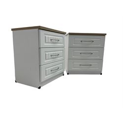 Pair of large oak and white finish three drawer bedside chests