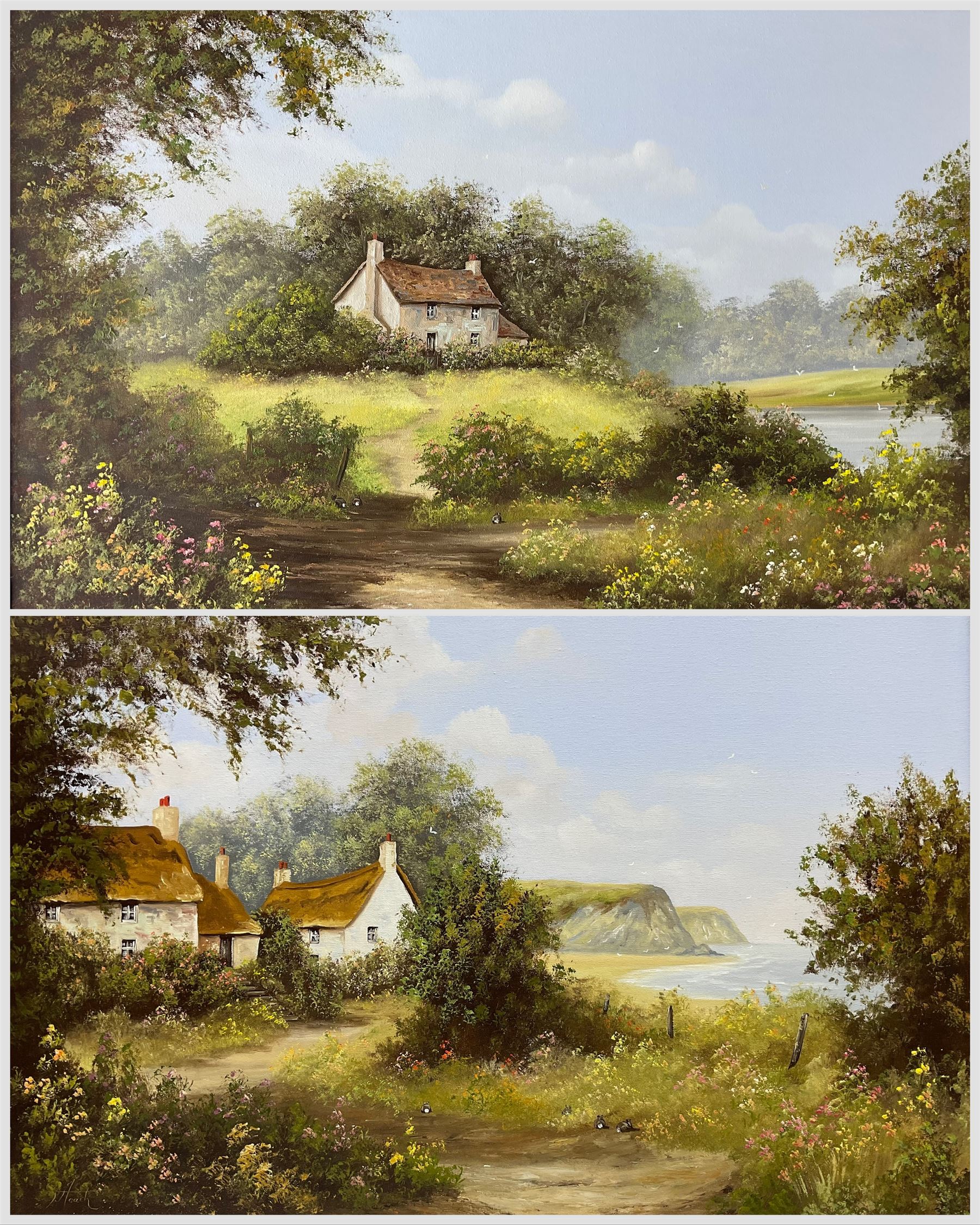 Terry Heath (British 1943-2011): South Coast Landscapes, pair oils on canvas signed 50cm x 75cm (2) 
Provenance: with the Penny Hedge Gallery, Whitby, labels verso