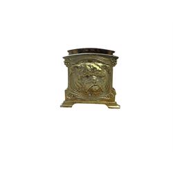 Art Nouveau style brass letter rack, either side cast with the head of a bulldog, H11cm