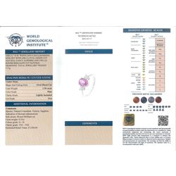 18ct white gold three stone oval cut pink sapphire and round brilliant cut diamond ring, hallmarked, sapphire 1.50 carat, with World Gemological Institute report