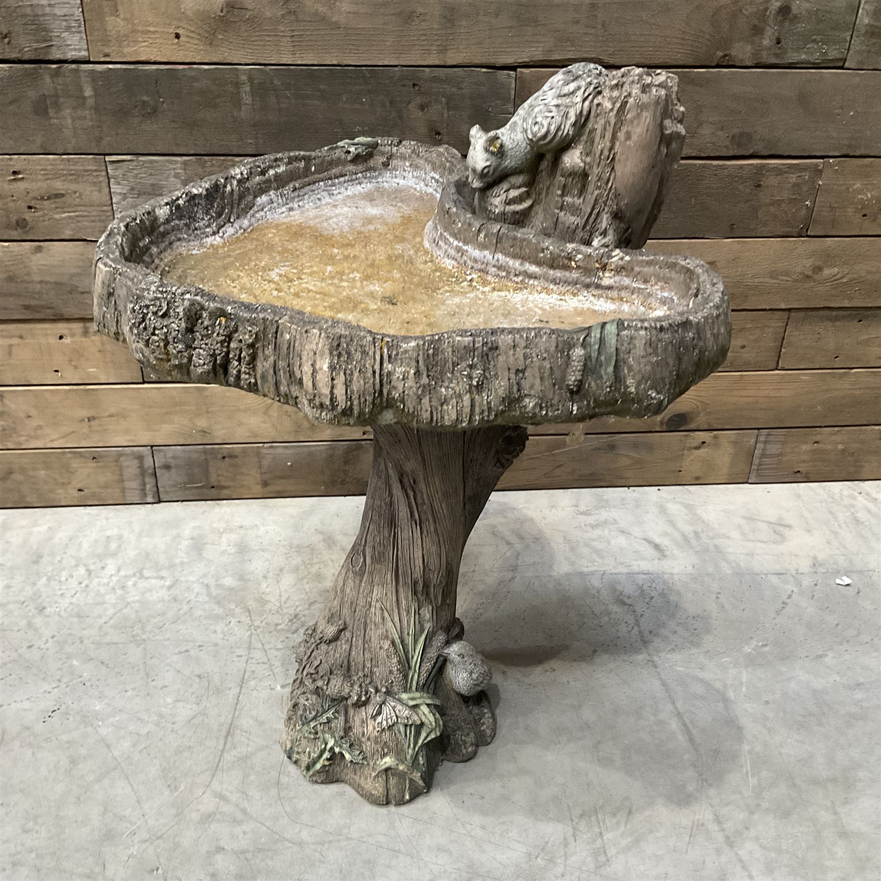 Small 19th century square stone trough and a cast stone bird bath