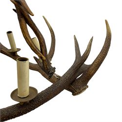 Deer antler chandelier, of square shaped form, with six fitted lights, W80cm, H62cm