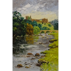  'Richmond Castle from the Swale', oil on board signed by Gerald Hodgson titled and dated 1978 verso 60cm x 39cm  