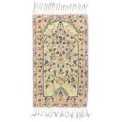 Small pastel prayer rug, cream field with Mihrab arch and trailing floral motifs in pink, ...