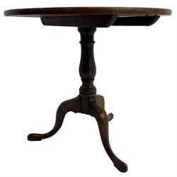 George III mahogany tripod table, circular tilt-top on turned vasiform pedestal, three out-splayed supports 