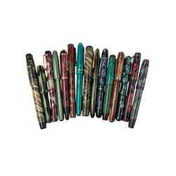 Collection of fountain pens, including Mentmore example with gold nib, Watermans, Platignu...