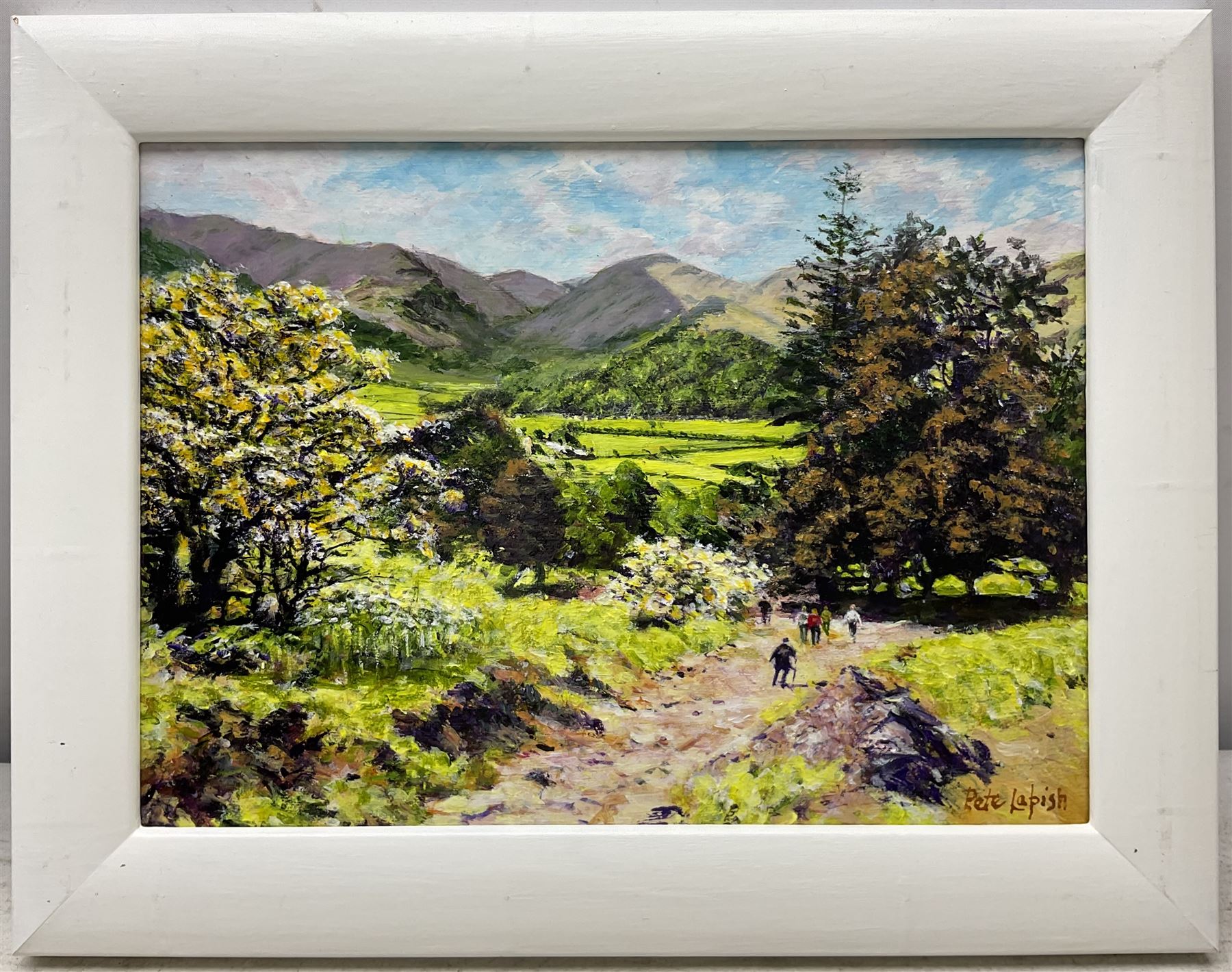 Peter Lapish (British 1937-): 'Watendlath into Borrowdale', acrylic on board signed, titled verso 19cm x 27cm