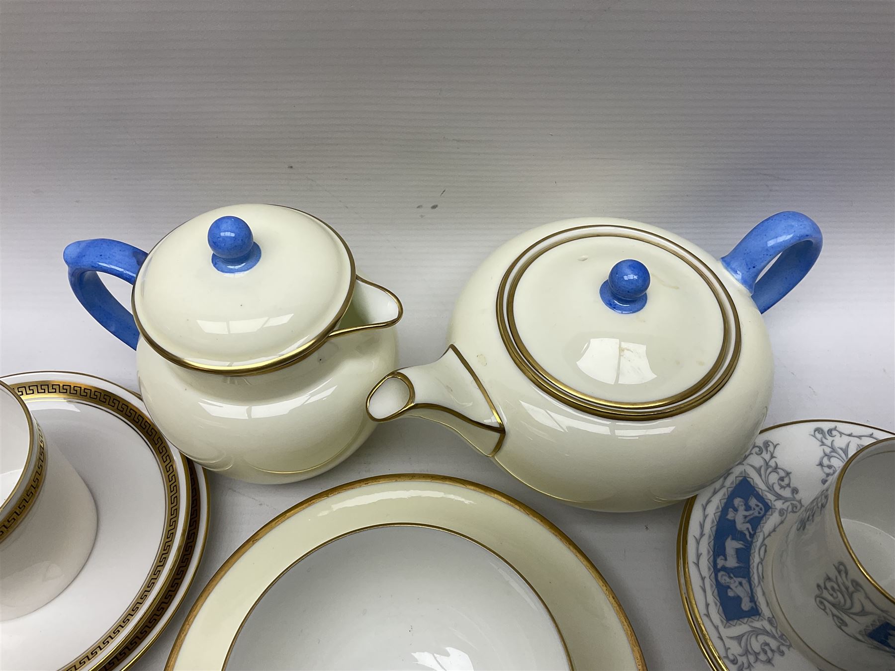 Six Shelley Athens pattern coffee cups and saucers, together with six Coalport Revelry coffee cups and saucers, and a Wedgwood tea set for two people