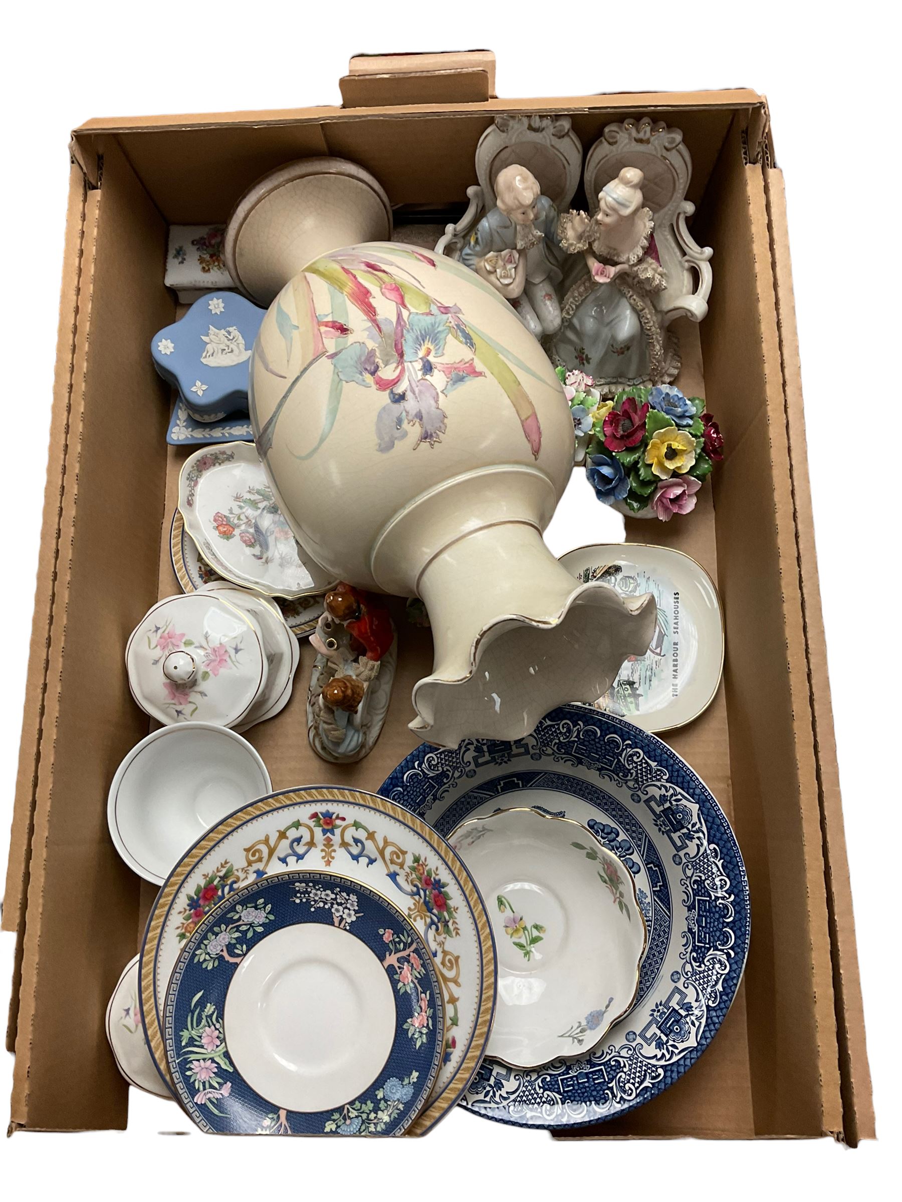 Collection of ceramics, including Wedgwood Jasperware, vases, tea services etc in five boxes 