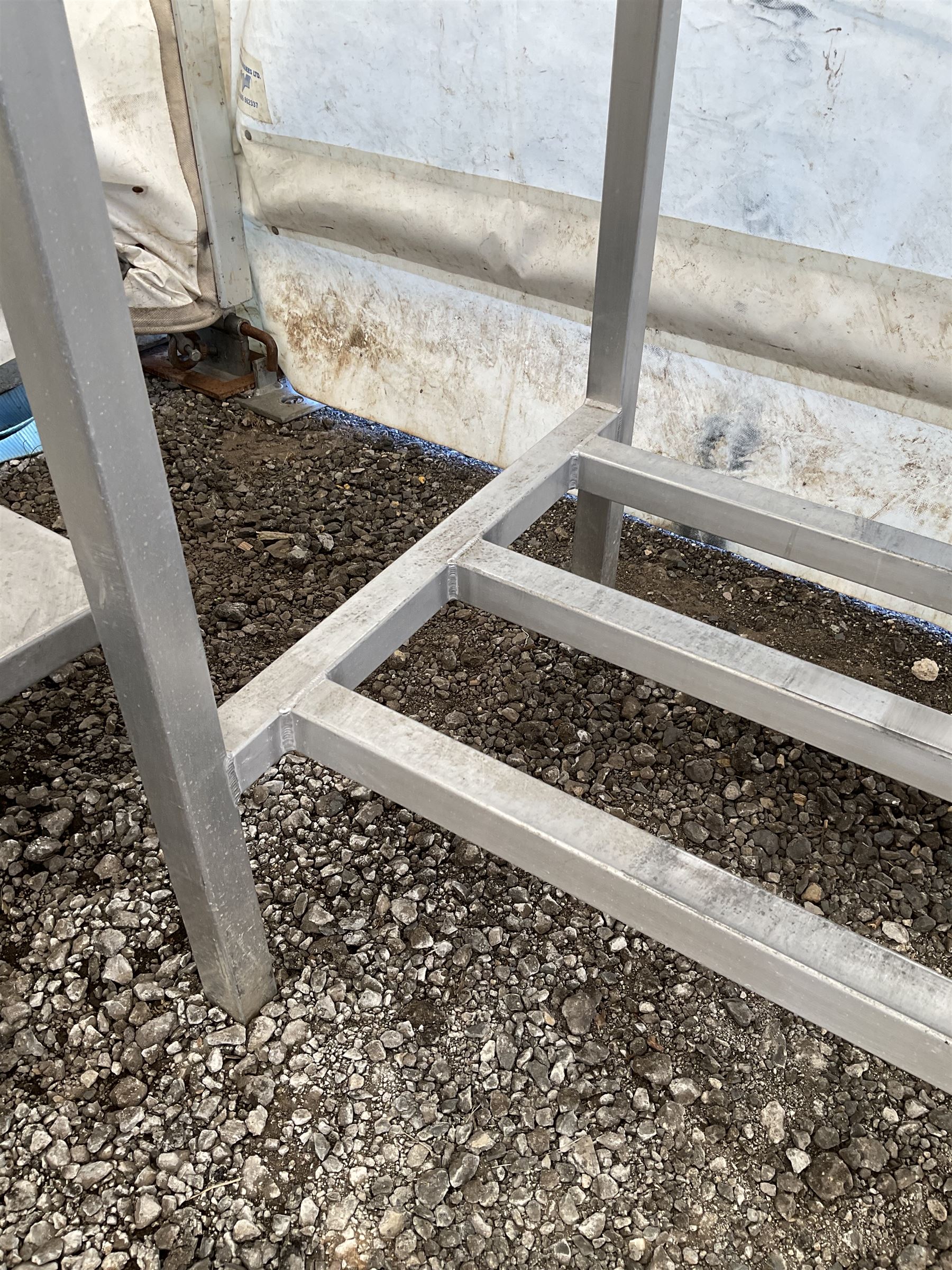 Aluminium framed commercial stainless steel preparation table, barred under-tier - THIS LOT IS TO BE COLLECTED BY APPOINTMENT FROM DUGGLEBY STORAGE, GREAT HILL, EASTFIELD, SCARBOROUGH, YO11 3TX