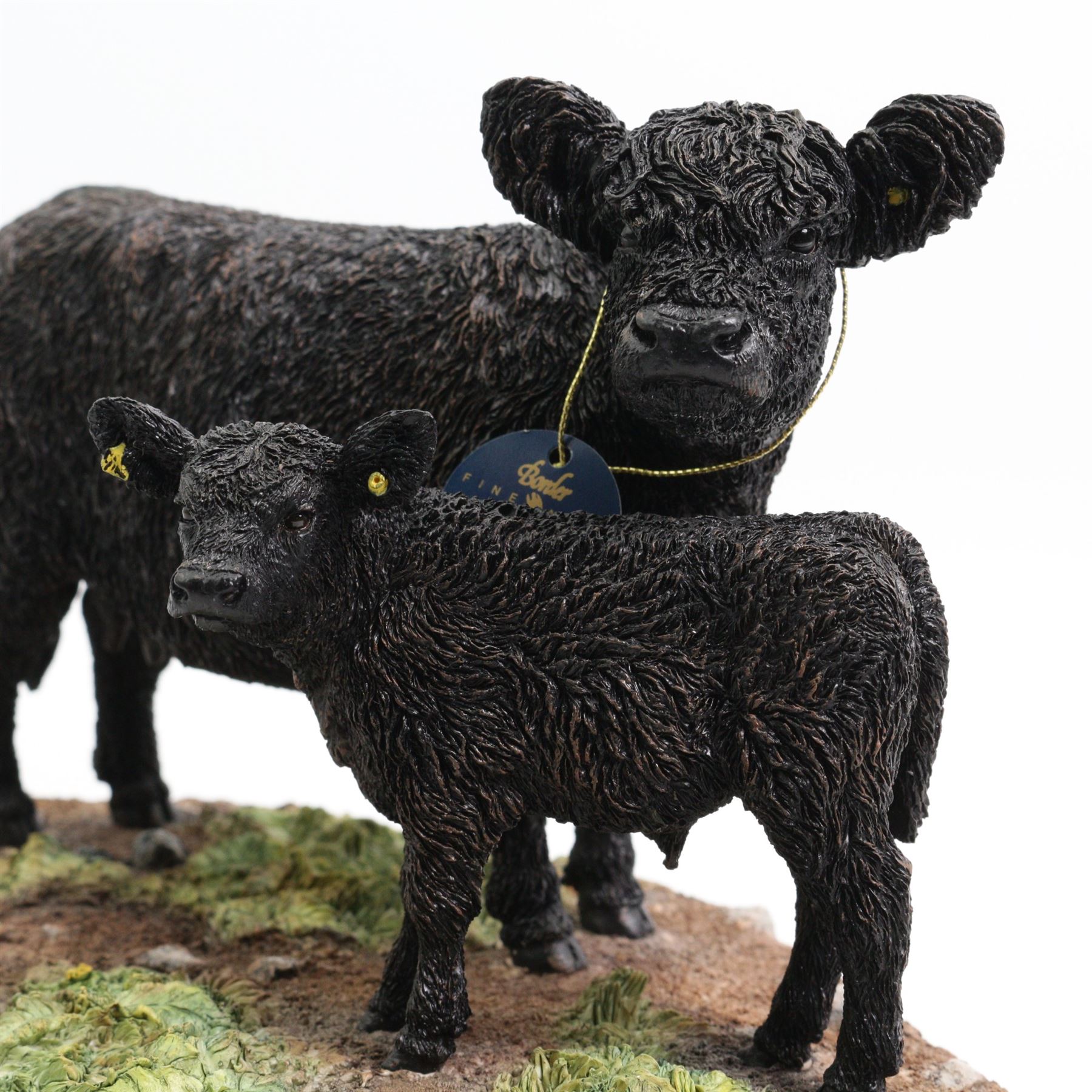 Border Fine Arts 'Black Galloway Cow and Calf' by Kirsty Armstrong, limited edition 178/500 on wood base, boxed and with certificate