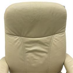 Stressless - swivel reclining armchair upholstered in cream leather (W77cm, H100cm); with matching footstool (W50cm)