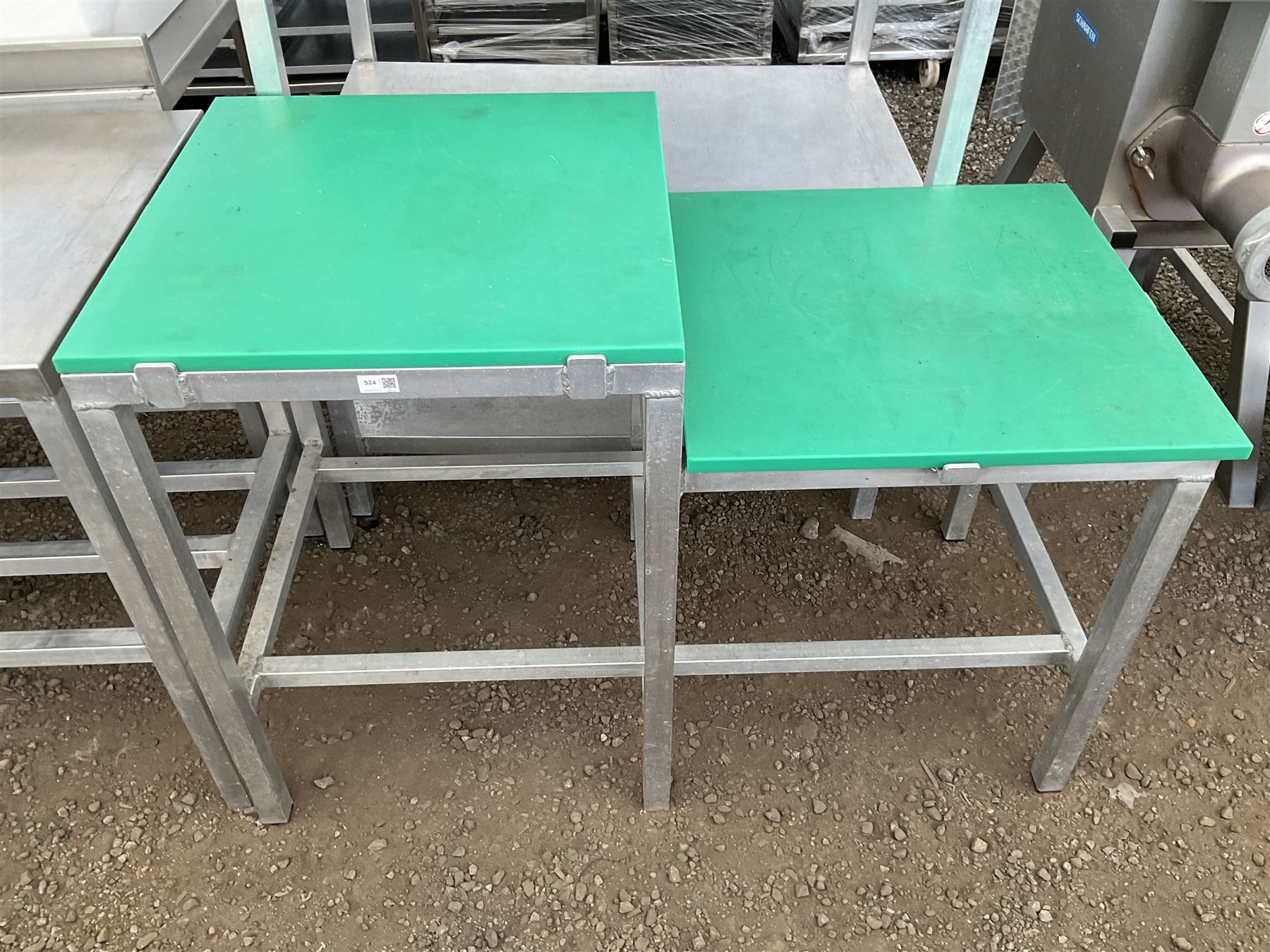 Aluminium framed two height tiered preparation table with poly top - THIS LOT IS TO BE COLLECTED BY APPOINTMENT FROM DUGGLEBY STORAGE, GREAT HILL, EASTFIELD, SCARBOROUGH, YO11 3TX