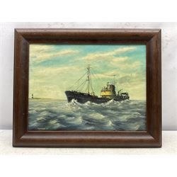 M Drewry (British 20th century): St Rominus Hull Trawler off Spurn Point, oil on board signed and dated '89, 29cm x 39cm