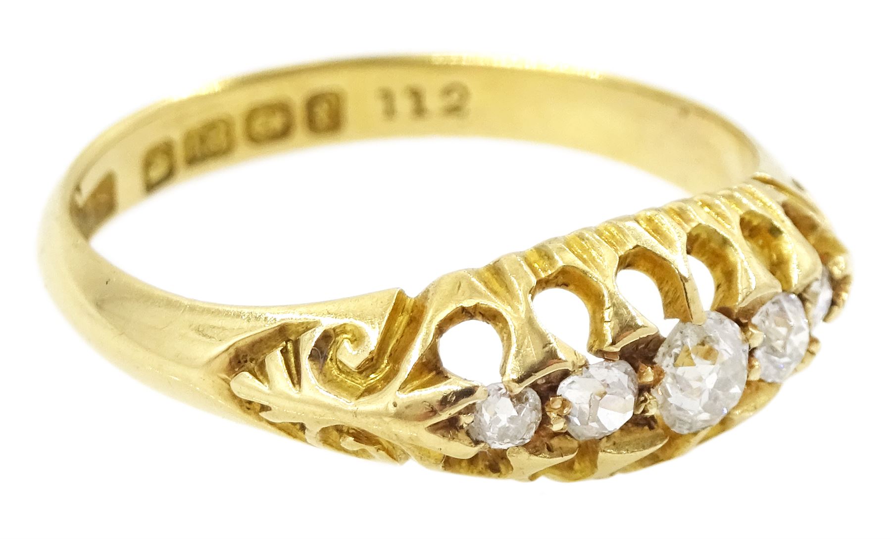 Edwardian 18ct gold five stone diamond ring, Birmingham 1905, total diamond weight approx 0.20 carat