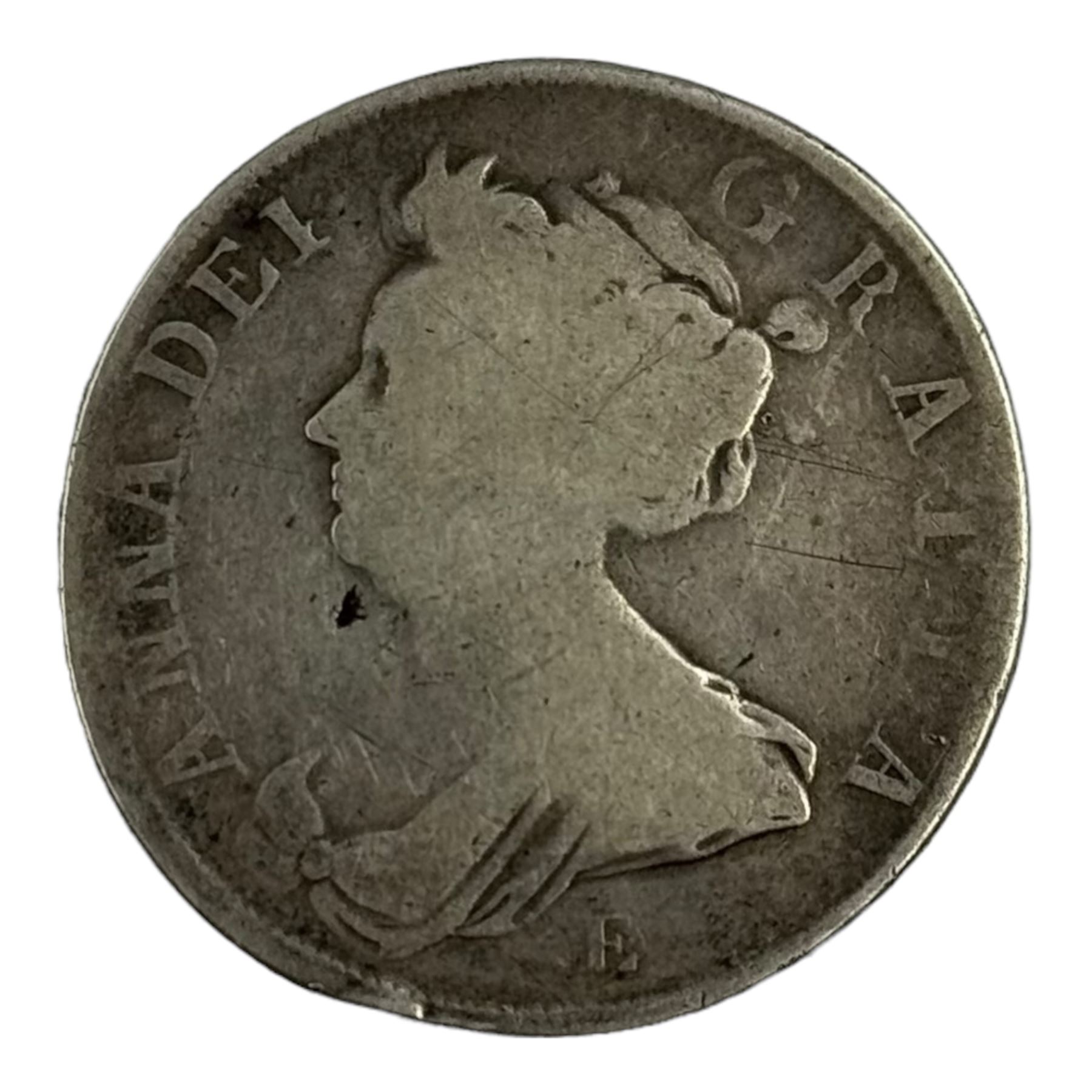 Queen Anne 1707 silver halfcrown coin, E below bust