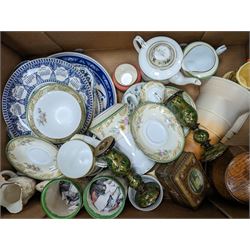 Noritake teawares, collectors plates, Art Deco wall pocket and other ceramics, in two boxes 