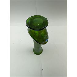 Three Austrian Art Nouveau green iridescent glass vases, to include two Pallme-Konig examples and a Kralik example, each with threaded vein decoration, tallest H25cm (3)