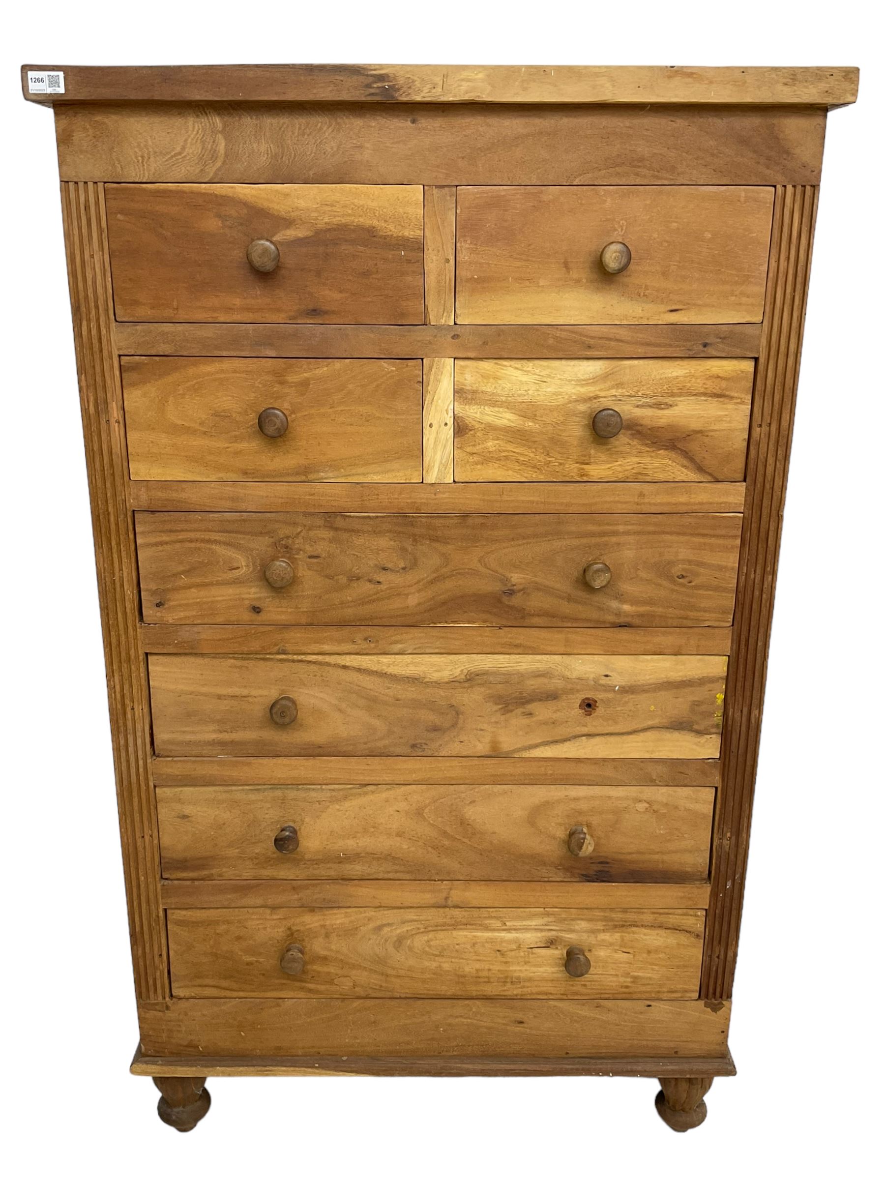 Hardwood chest, fitted with four short and four long drawers