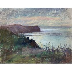 Jill Grinstead (Northern British Contemporary): Overlooking Robin Hoods Bay, pastel signed with initials and dated 7/7/15, 14cm x 18cm
