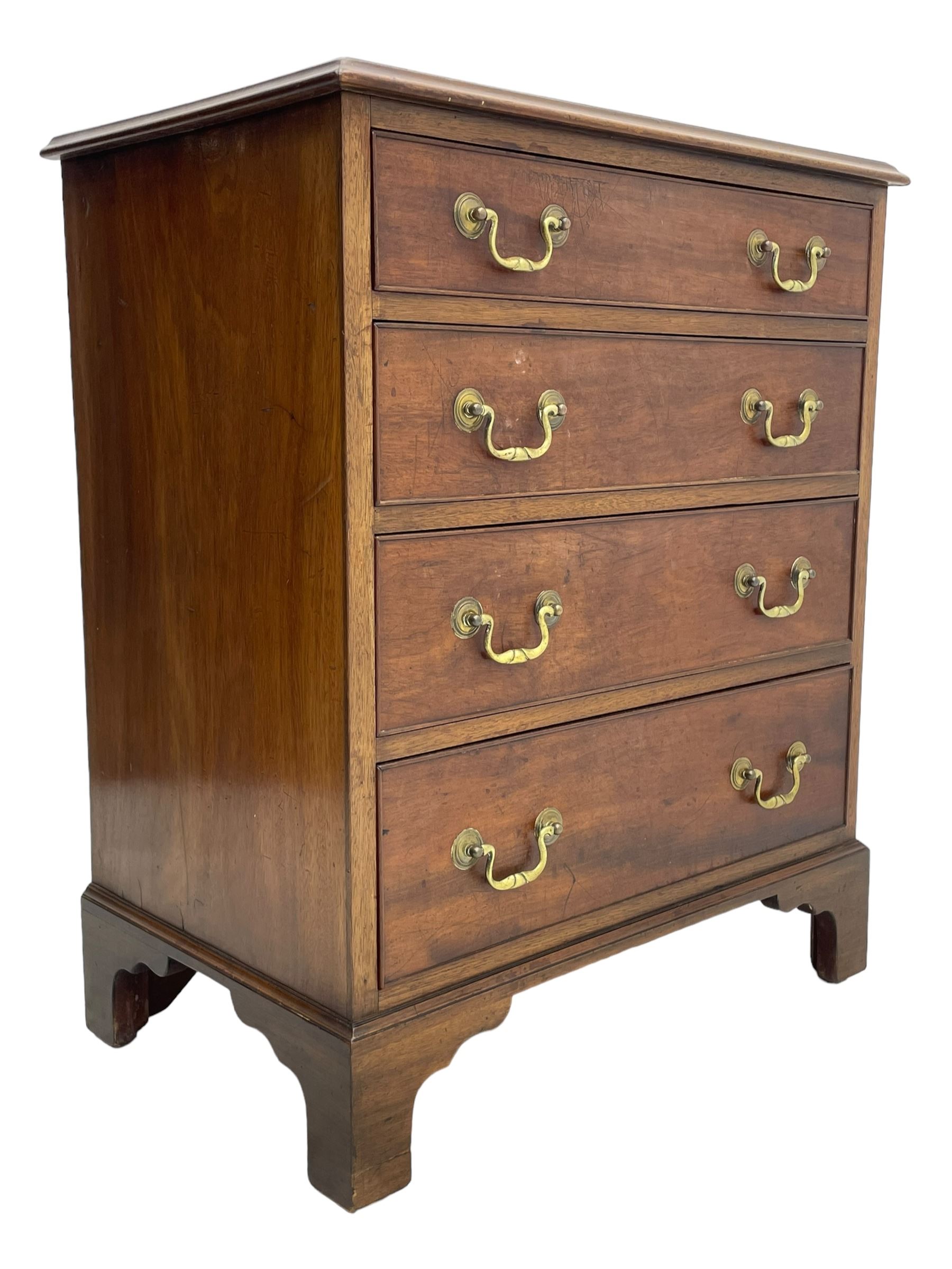 Small Georgian and later mahogany chest, moulded rectangular top over four long cock-beaded drawers, on bracket feet