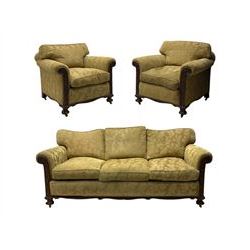 Early 20th century mahogany framed three-piece lounge suite - three-seat camelback sofa (W...