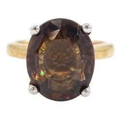 18ct rose gold single stone brown zircon ring, hallmarked, zircon approx 11.35 carat