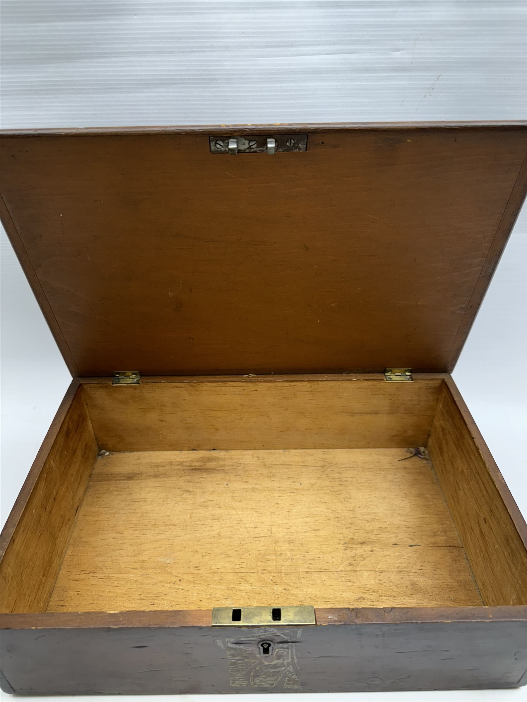 Oak collection box, the painted lettering 'weekly offerings' to the hinged front, with key, H31cm