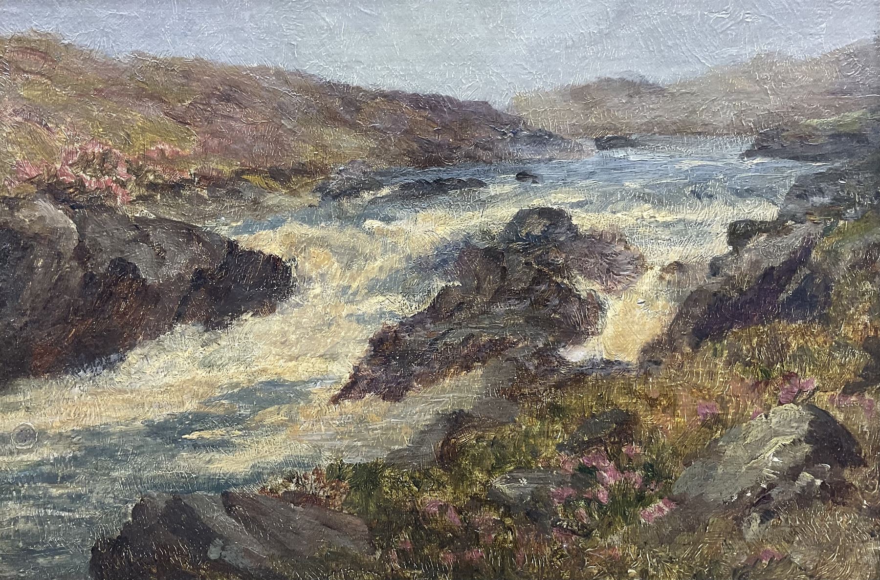 Haron ? (19th/20th century): River Rapids, oil on canvas laid on board indistinctly signed 23cm x 33cm