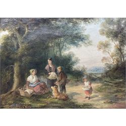 Georgina Lara (British fl.1840-1880): The Faggot Gatherers, oil on canvas signed and dated 1868, 22cm x 30cm  