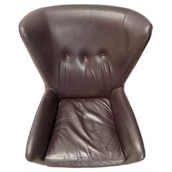 Wing back armchair upholstered in cocoa brown leather