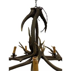 Deer antler chandelier, of circular shaped form, with nine fitted lights, D84cm, H65cm