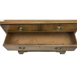 George III oak chest, moulded rectangular top, fitted with two short and three long graduating cock-beaded drawers, on bracket feet 
