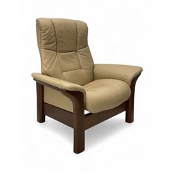 Ekornes Stressless - beech framed armchair, upholstered in beige-brown leather with stitch...