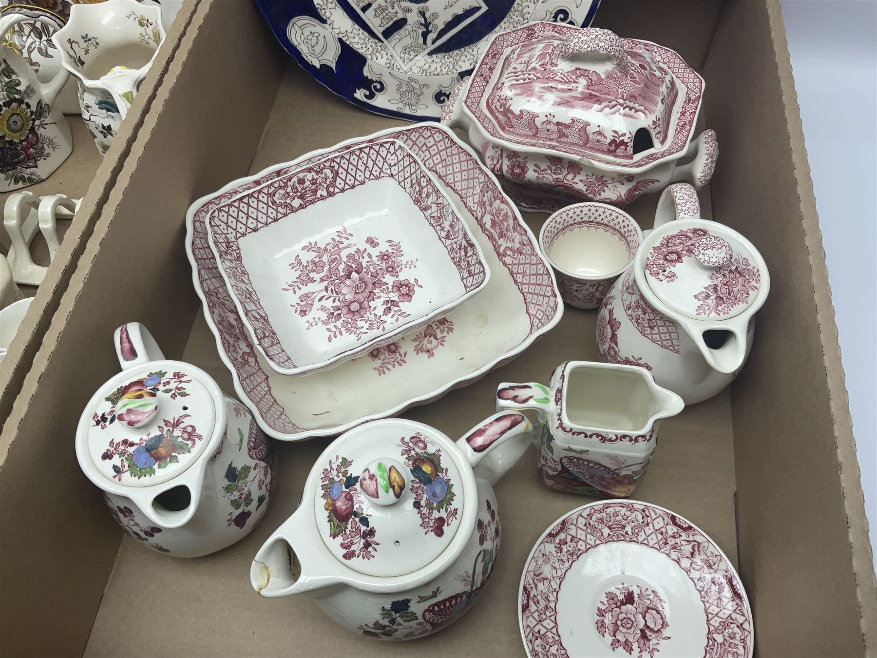 Masons Ironstone ceramics, including Double Landscape pattern plate and jar and cover, Fruit Basket pattern tea pots, etc, in two boxes