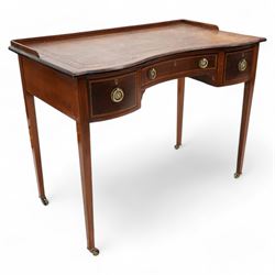 Edwardian mahogany kneehole writing desk, raised three-quarter gallery over shaped and mou...