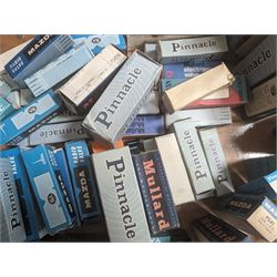 Large collection of thermionic valves/vacuum tubes, by various makers, mostly wrapped in bubble wrap with identifying stickers, together with a collection of empty valve boxes including Pinnacle, Mullard etc