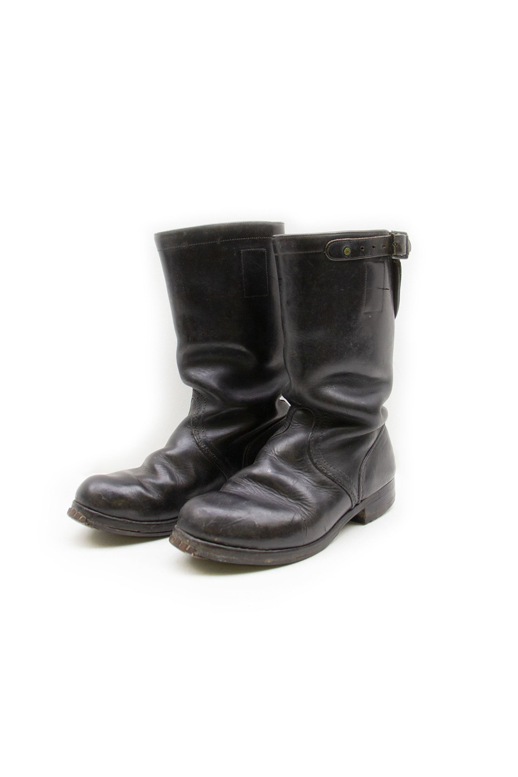 WWII German pair of black leather parade/jack boots with adjustable calf straps; both stamped Continental Nr 5 to sole