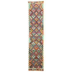 Anatolian Turkish kilim runner, multi-coloured geometric design 