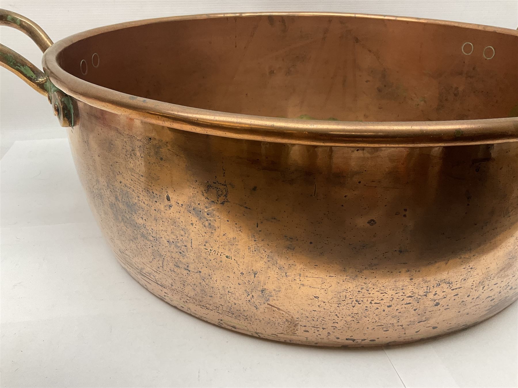 Large Victorian copper twin handled jam or preserve pan, not including handles H18cm D53cm