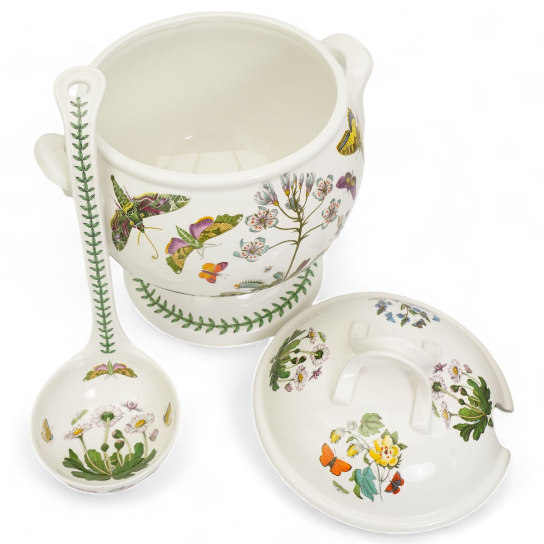 Portmeirion Botanic Garden bread crock, H40cm, soup tureen and ladle, tureen & cover, three oval dishes, serving bowls etc 