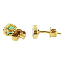 Pair of 18ct gold emerald stylized heart shaped earrings