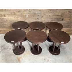 Six rosewood circular bar or bedroom occasional tables