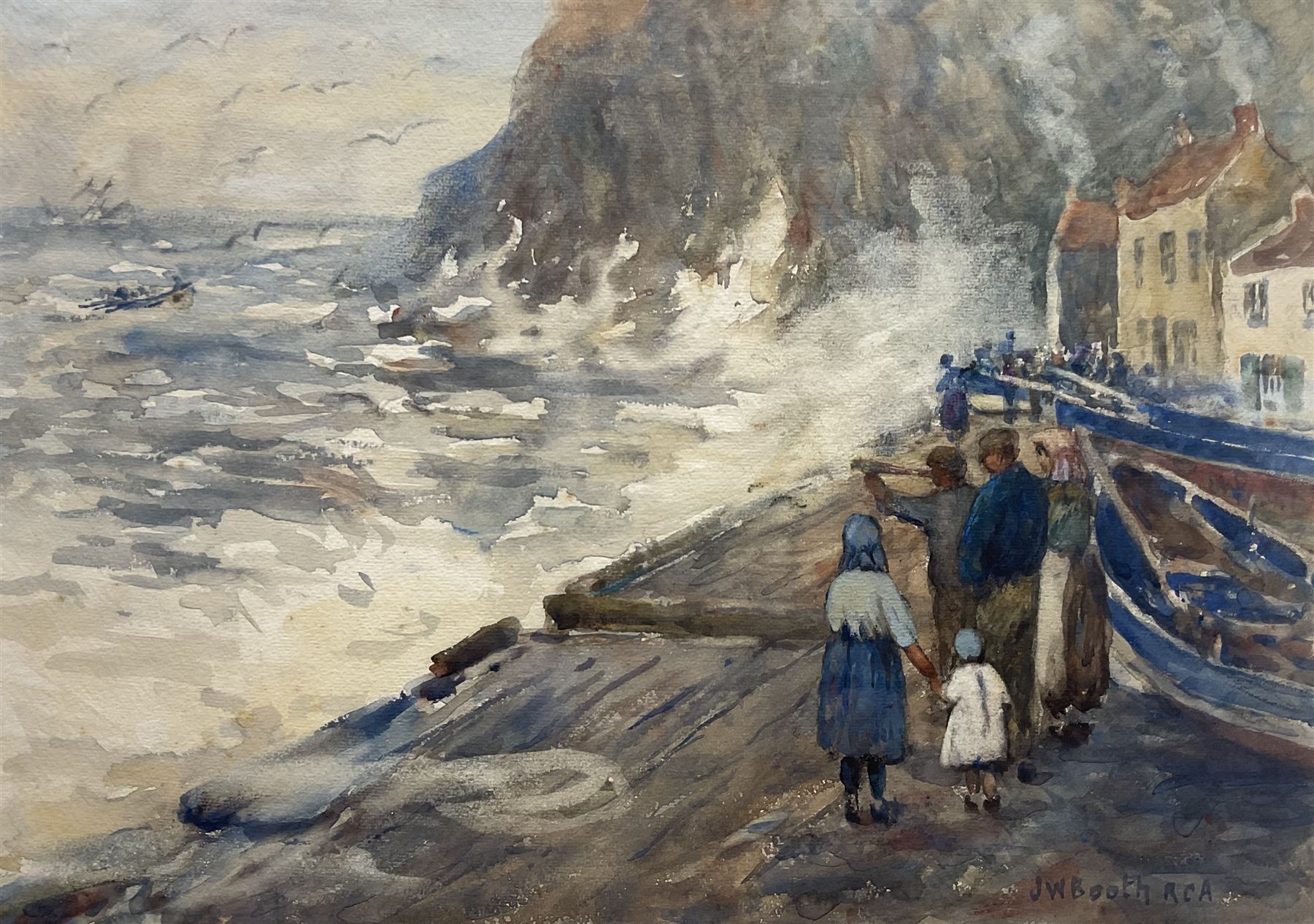 James William Booth (Staithes Group 1867-1953): Looking Out at Staithes, watercolour signed 35cm x 49cm