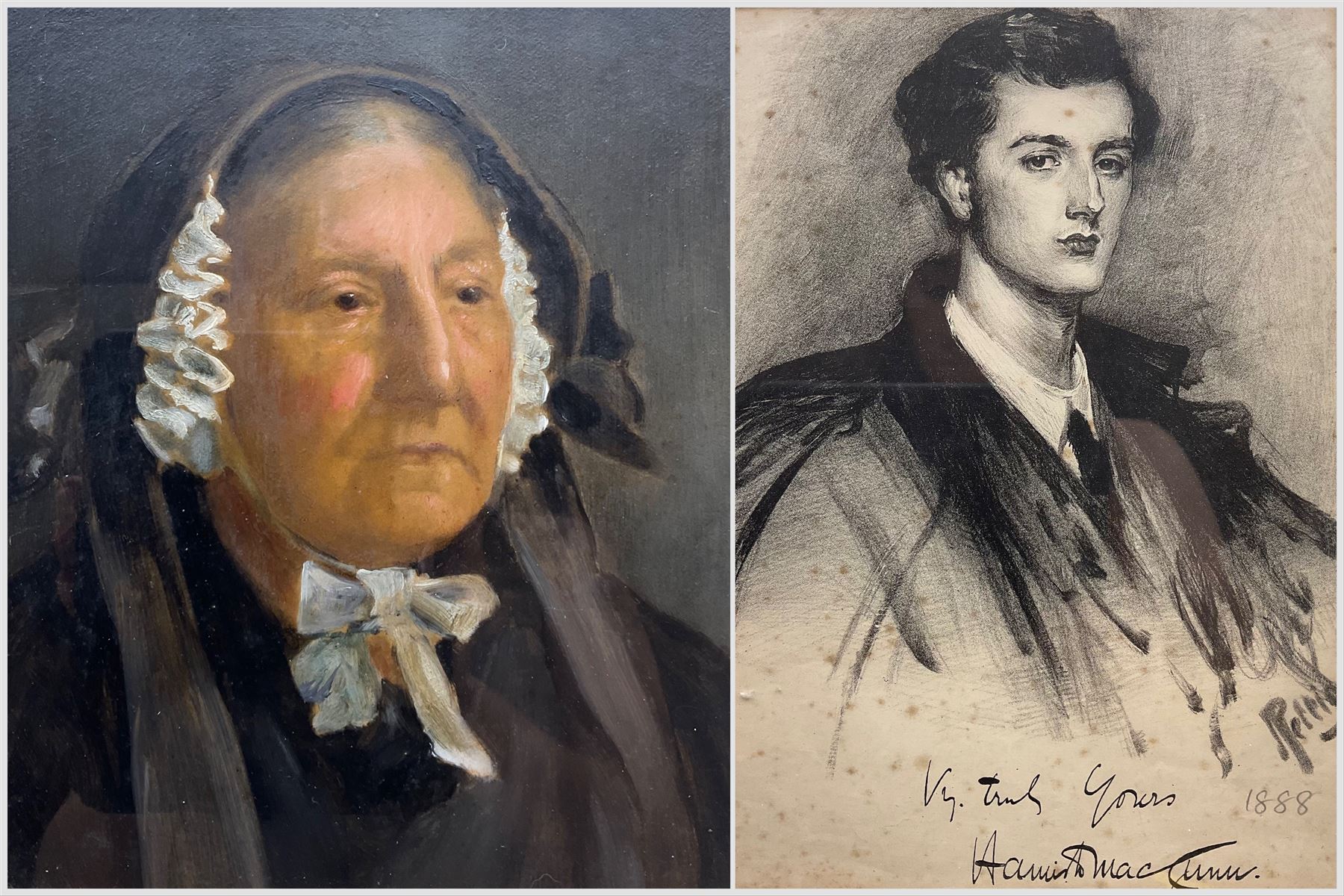 French School (19th century): Portrait of an Old Woman, oil on board unsigned; After John Pettie RA (Scottish 1839-1893): Portrait of the Composer Hamish MacCunn (1868-1916), lithograph pub. 1886 max 26cm x 21cm (2)