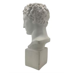 Large plaster classical bust, on integral square plinth, H61cm 