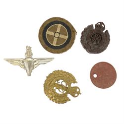 WWI British War medal, WWII Defence medal and War medal and General Service medal with Palestine 1945-48 clasp, awarded to 14895524 DVR K J Coultas RE together with other military badges 